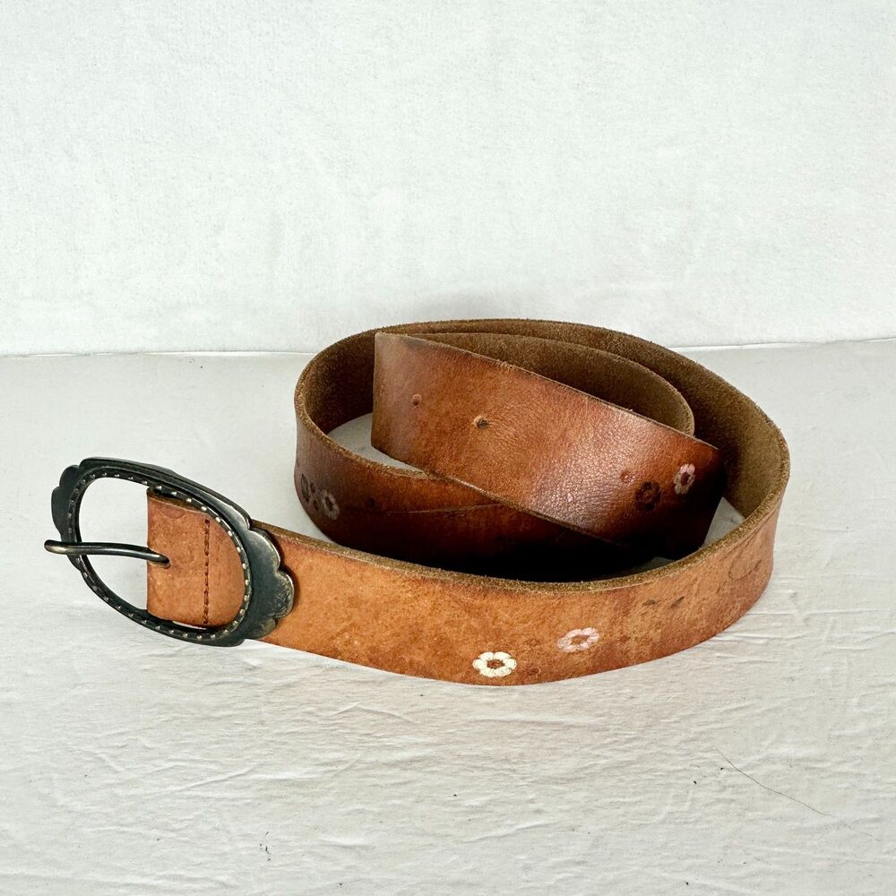 Abercrombie & Fitch Women's Vintage Y2k Leather Belt Size Small Tooled Floral